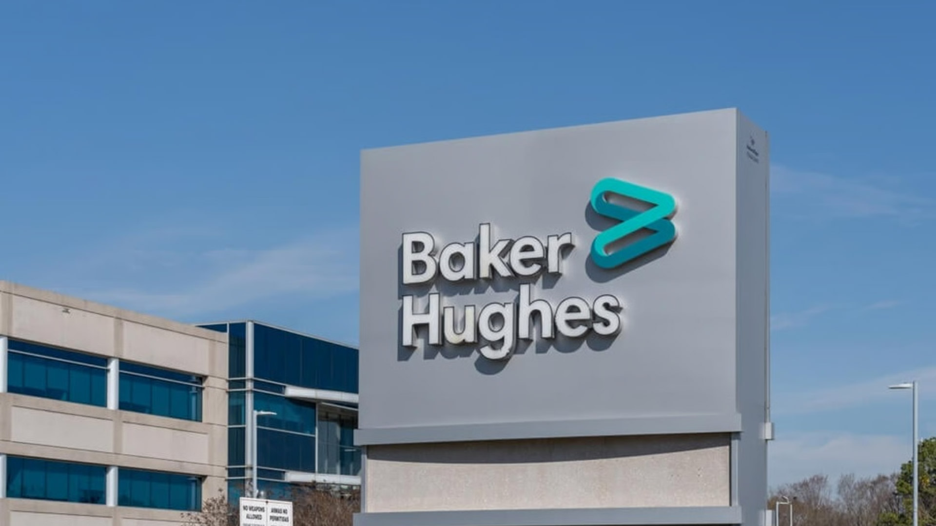 Baker Hughes corporate signage in front of modern office