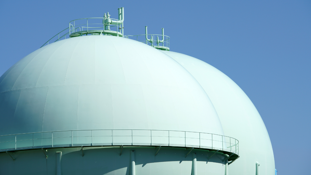 Industrial spherical gas tank used in clean energy systems.